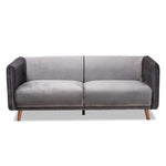 Load image into Gallery viewer, Baxton Studio Beacher Modern And Contemporary Grey Velvet Fabric Upholstered And Walnut Brown Finished Wood Sofa
