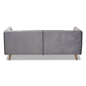 Baxton Studio Beacher Modern And Contemporary Grey Velvet Fabric Upholstered And Walnut Brown Finished Wood Sofa