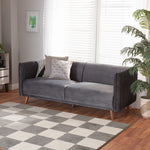 Load image into Gallery viewer, Baxton Studio Beacher Modern And Contemporary Grey Velvet Fabric Upholstered And Walnut Brown Finished Wood Sofa
