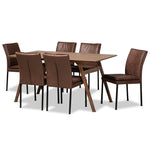 Load image into Gallery viewer, Baxton Studio Gerard Modern And Contemporary Distressed Brown Fabric Upholstered And Black Finished Metal With Walnut Brown Finished Wood 7-Piece Dining Set
