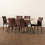 Load image into Gallery viewer, Baxton Studio Gerard Modern And Contemporary Distressed Brown Fabric Upholstered And Black Finished Metal With Walnut Brown Finished Wood 7-Piece Dining Set
