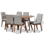 Load image into Gallery viewer, Baxton Studio Tara Mid-Century Modern Light Grey Fabric Upholstered And Walnut Brown Finished Wood 7-Piece Dining Set
