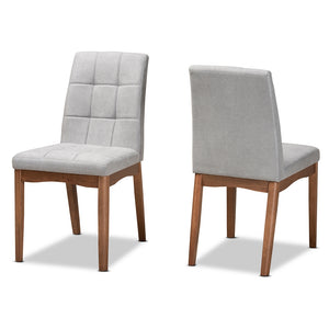 Baxton Studio Tara Mid-Century Modern Transitional Light Grey Fabric Upholstered And Walnut Brown Finished Wood 2-Piece Dining Chair Set