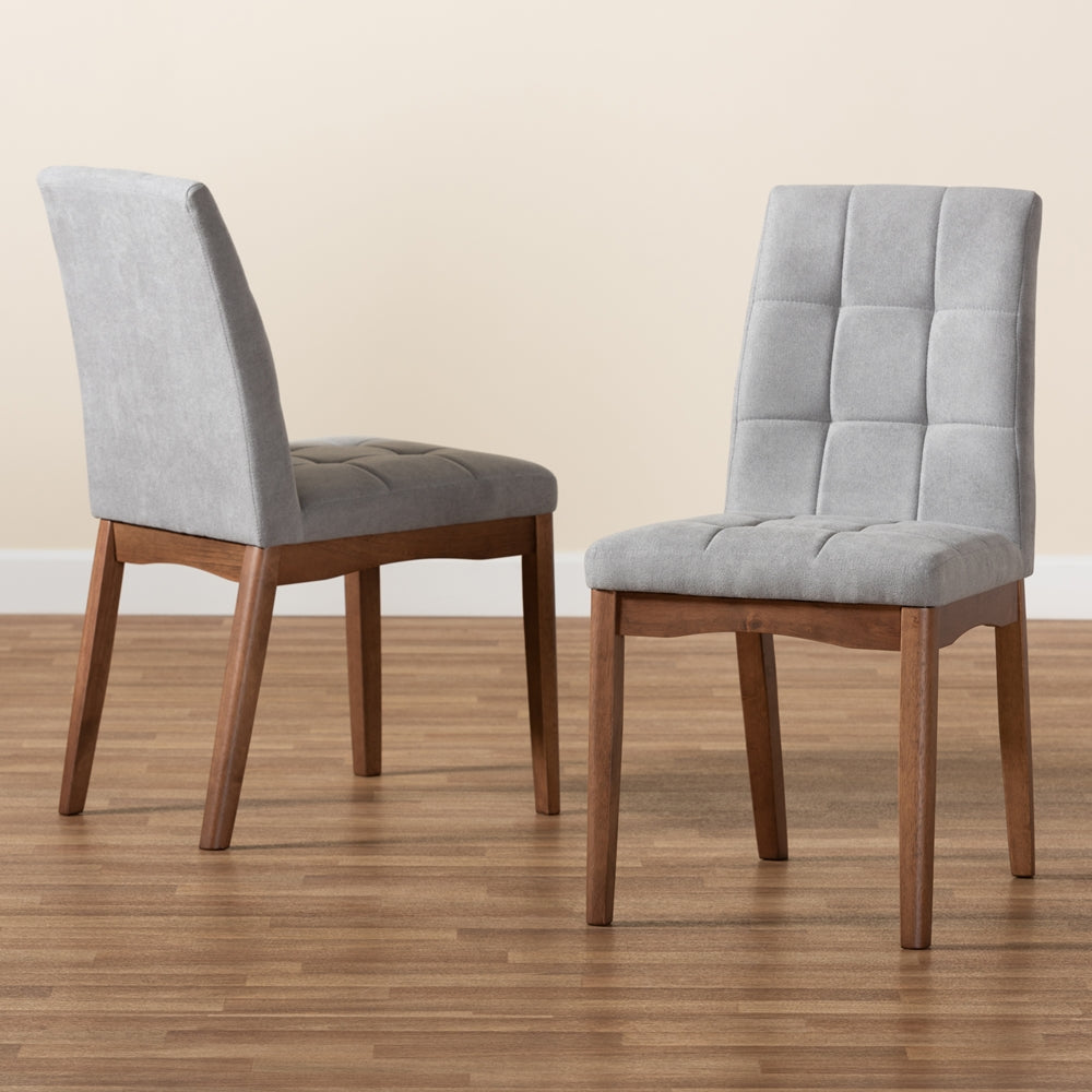 Baxton Studio Tara Mid-Century Modern Transitional Light Grey Fabric Upholstered And Walnut Brown Finished Wood 2-Piece Dining Chair Set