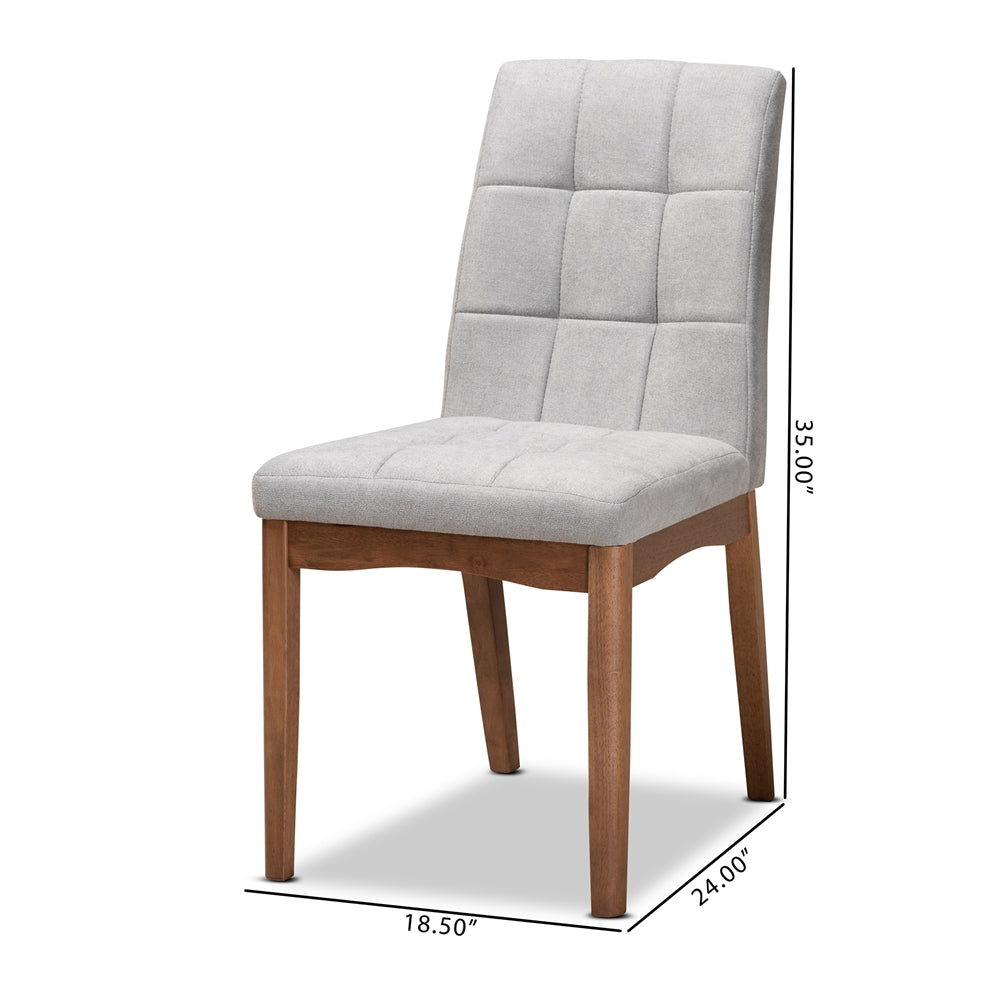 Baxton Studio Tara Mid-Century Modern Transitional Light Grey Fabric Upholstered And Walnut Brown Finished Wood 2-Piece Dining Chair Set