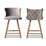 Load image into Gallery viewer, Baxton Studio Sagira Modern And Contemporary Transitional Grey Velvet Fabric Upholstered And Walnut Brown Finished Wood 2-Piece Counter Stool Set
