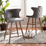 Load image into Gallery viewer, Baxton Studio Sagira Modern And Contemporary Transitional Grey Velvet Fabric Upholstered And Walnut Brown Finished Wood 2-Piece Counter Stool Set
