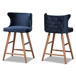 Load image into Gallery viewer, Baxton Studio Sagira Modern And Contemporary Transitional Navy Blue Velvet Fabric Upholstered And Walnut Brown Finished Wood 2-Piece Counter Stool Set
