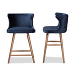 Load image into Gallery viewer, Baxton Studio Sagira Modern And Contemporary Transitional Navy Blue Velvet Fabric Upholstered And Walnut Brown Finished Wood 2-Piece Counter Stool Set
