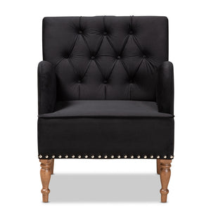 Baxton Studio Eri Contemporary Glam and Luxe Velvet Upholstered and Walnut Brown Finished Wood Armchair