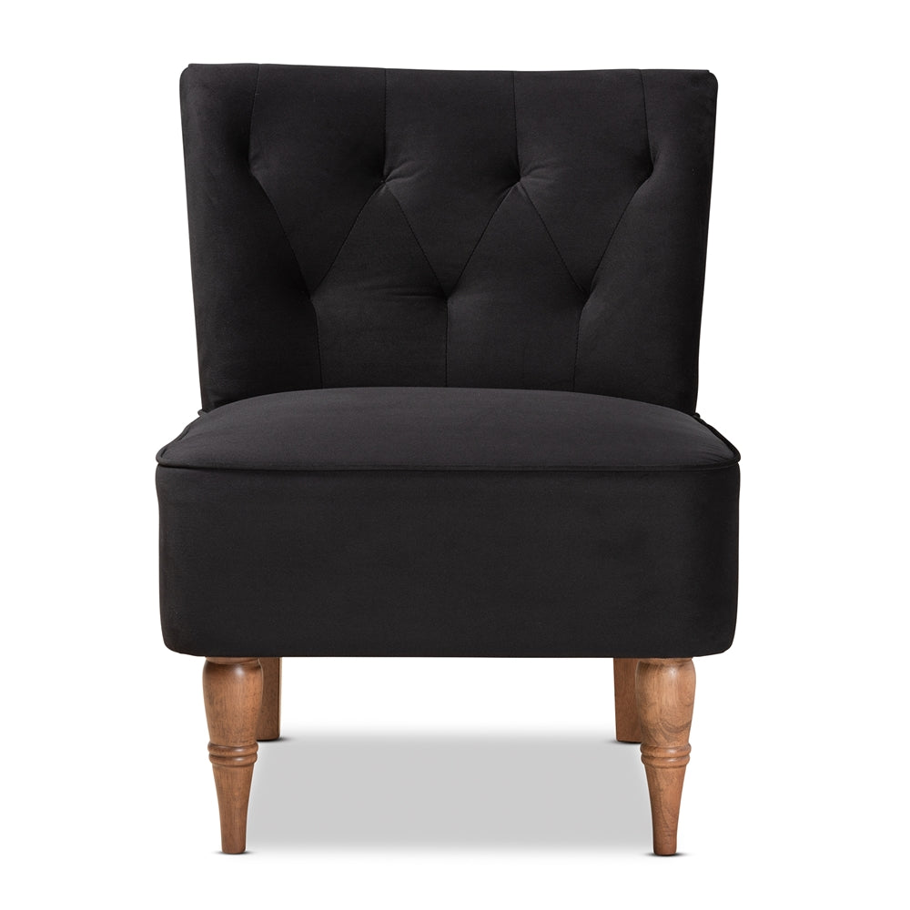 Baxton Studio Harmon Modern and Contemporary Transitional Velvet Fabric Upholstered and Walnut Brown Finished Wood Accent Chair