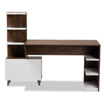 Load image into Gallery viewer, Baxton Studio Tobias Mid-Century Modern Two-Tone White And Walnut Brown Finished Wood Storage Computer Desk With Shelves
