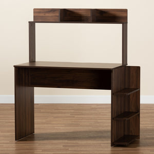 Baxton Studio Garnet Modern And Contemporary Walnut Brown Finished Wood Desk With Shelves