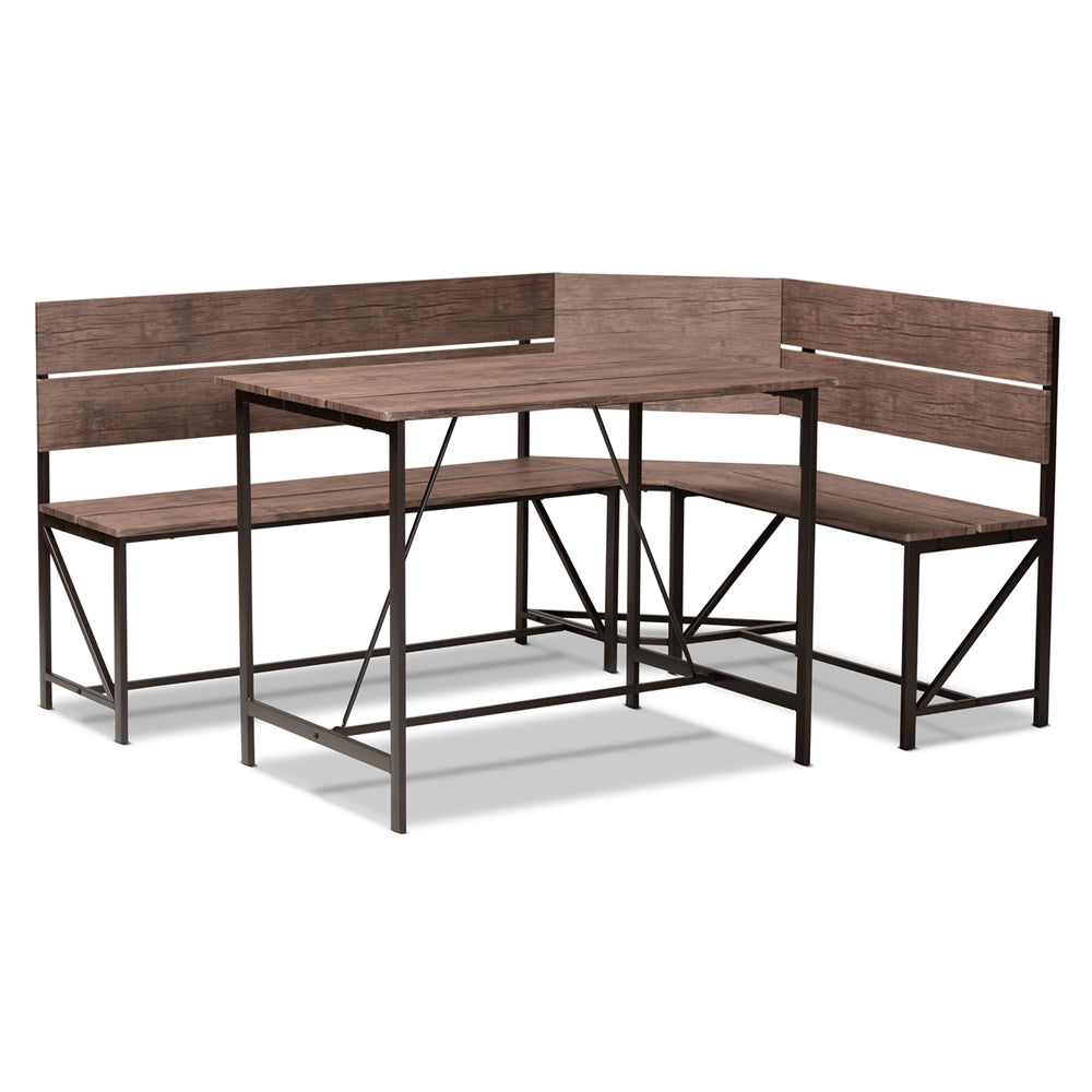 Baxton Studio Marston Modern Industrial Finished Wood and Finished Metal 2-Piece Dining Nook Set