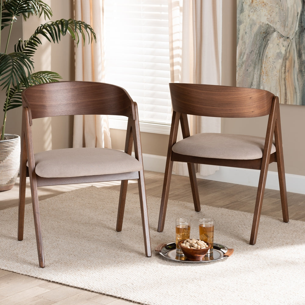 Baxton Studio Danton Mid-Century Modern Beige Fabric Upholstered And Walnut Brown Finished Wood 2-Piece Dining Chair Set