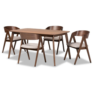 Baxton Studio Danton Mid-Century Modern Fabric Upholstered and Finished Wood 5-Piece Dining Set