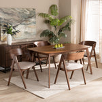 Load image into Gallery viewer, Baxton Studio Danton Mid-Century Modern Beige Fabric Upholstered And Walnut Brown Finished Wood 5-Piece Dining Set
