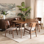 Load image into Gallery viewer, Baxton Studio Alston Mid-Century Modern Beige Fabric Upholstered And Walnut Brown Finished Wood 5-Piece Dining Set
