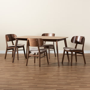 Baxton Studio Alston Mid-Century Modern Beige Fabric Upholstered And Walnut Brown Finished Wood 5-Piece Dining Set