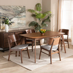 Load image into Gallery viewer, Baxton Studio Alston Mid-Century Modern Grey Fabric Upholstered And Walnut Brown Finished Wood 5-Piece Dining Set
