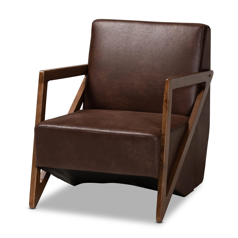 Baxton Studio Christa Mid-Century Modern Transitional Faux Leather Effect Fabric Upholstered and Finished Wood Accent Chair