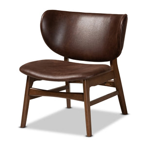 Baxton Studio Marcos Mid-Century Modern Faux Leather Effect and Finished Wood Living Room Accent Chair