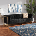 Load image into Gallery viewer, Baxton Studio Ambra Glam And Luxe Black Velvet Upholstered And Button Tufted Sofa With Gold-Tone Frame
