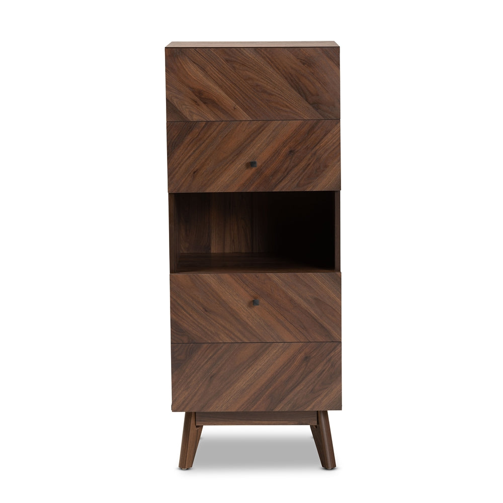 Baxton Studio Hartman Mid-Century Modern Walnut Brown Finished Wood Storage Cabinet