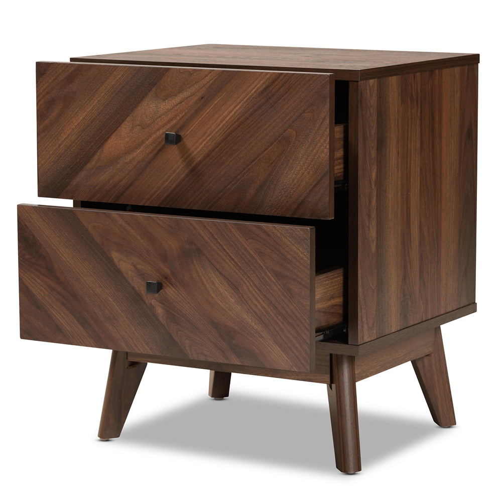 Baxton Studio Hartman Mid-Century Modern Walnut Brown Finished Wood 2-Drawer Nightstand