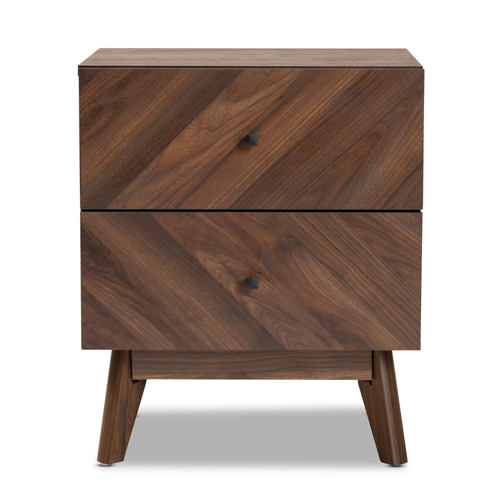 Baxton Studio Hartman Mid-Century Modern Walnut Brown Finished Wood 2-Drawer Nightstand