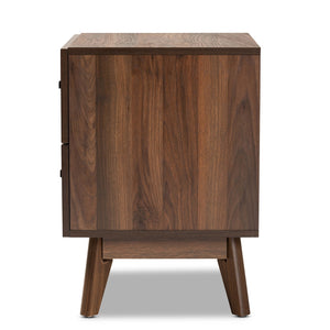 Baxton Studio Hartman Mid-Century Modern Walnut Brown Finished Wood 2-Drawer Nightstand