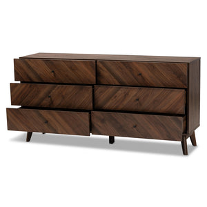 Baxton Studio Hartman Mid-Century Modern Walnut Brown Finished Wood 6-Drawer Dresser