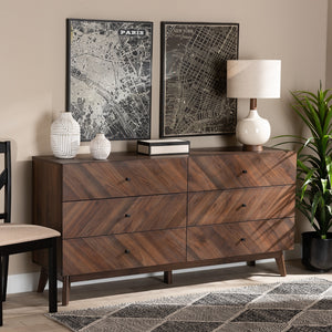 Baxton Studio Hartman Mid-Century Modern Walnut Brown Finished Wood 6-Drawer Dresser