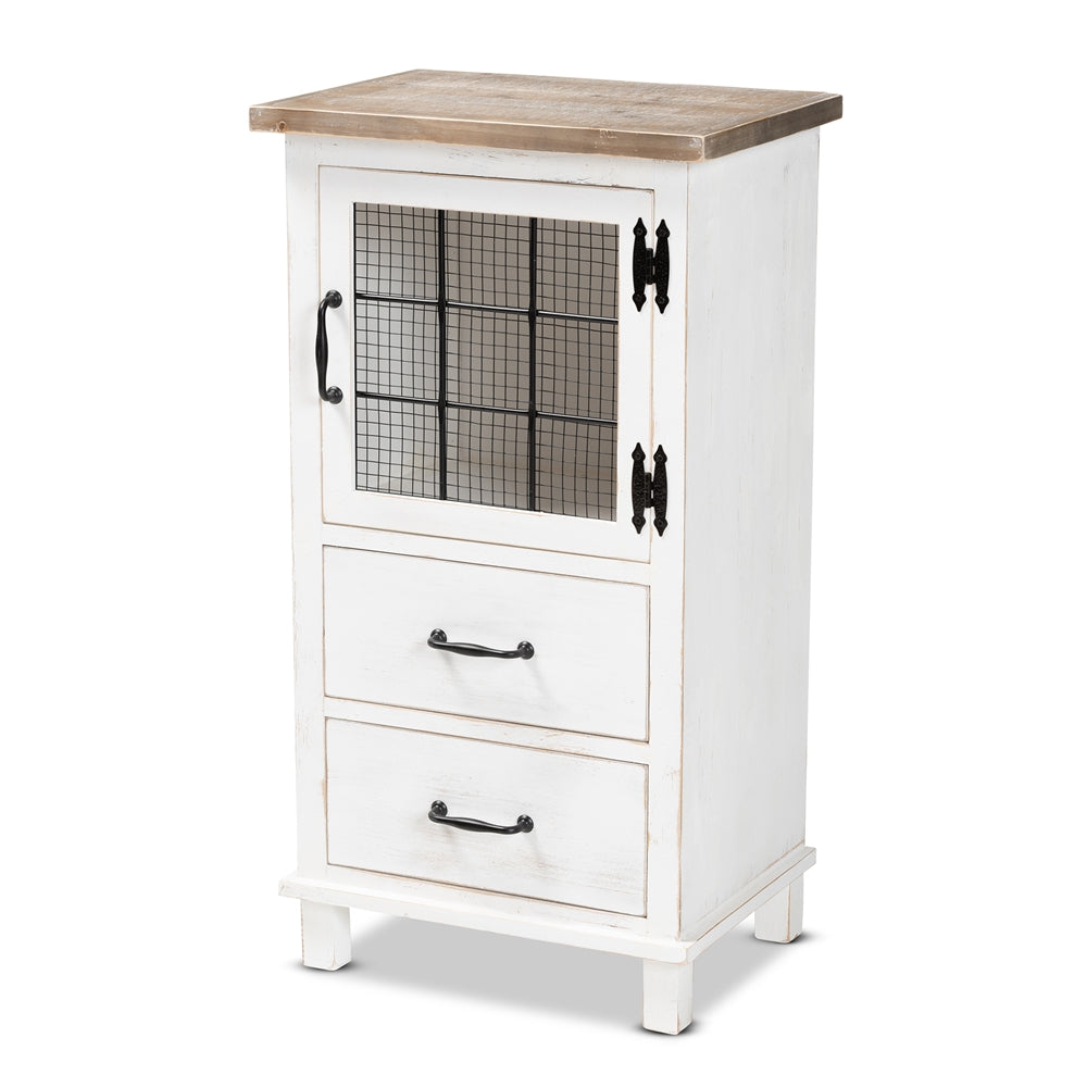 Baxton Studio Faron Classic And Traditional Farmhouse Two-Tone Distressed White And Oak Brown Finished Wood 2-Drawer Storage Cabinet