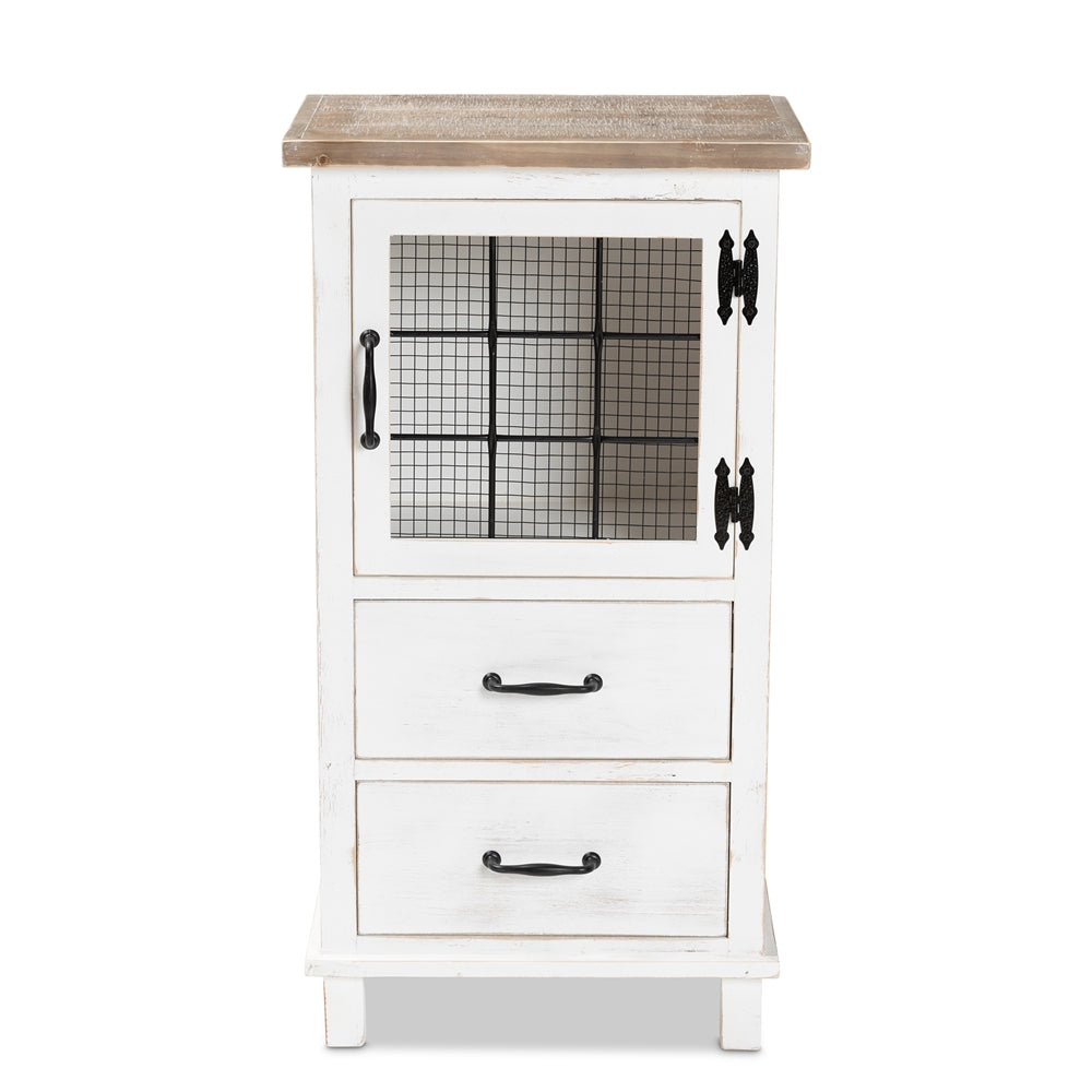 Baxton Studio Faron Classic And Traditional Farmhouse Two-Tone Distressed White And Oak Brown Finished Wood 2-Drawer Storage Cabinet