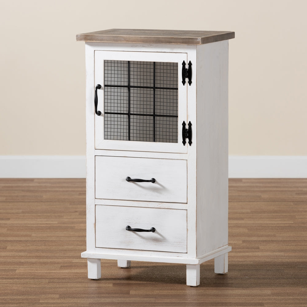 Baxton Studio Faron Classic And Traditional Farmhouse Two-Tone Distressed White And Oak Brown Finished Wood 2-Drawer Storage Cabinet