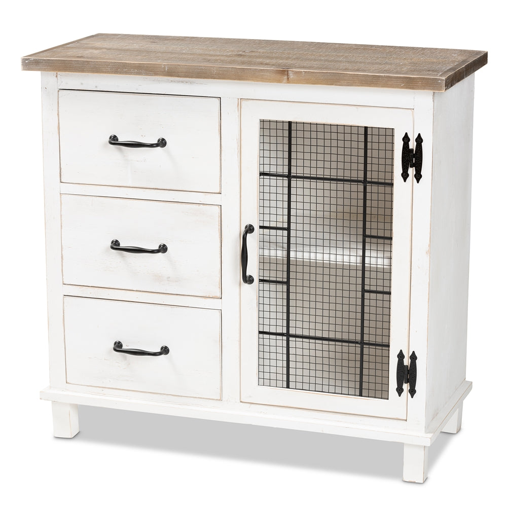 Baxton Studio Faron Classic And Traditional Farmhouse Two-Tone Distressed White And Oak Brown Finished Wood 3-Drawer Storage Cabinet