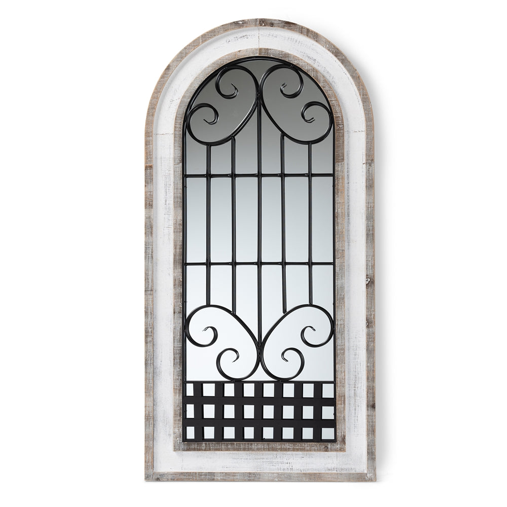 Baxton Studio Gael Vintage Classic and Traditional Weathered Finished Wood and Finished Metal Arched Accent Wall Mirror