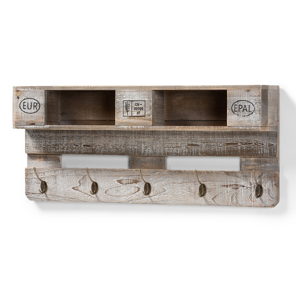 Baxton Studio Ferguson Vintage Rustic Whitewashed Finished Wood Wall Mounted Coat Rack with Shelves