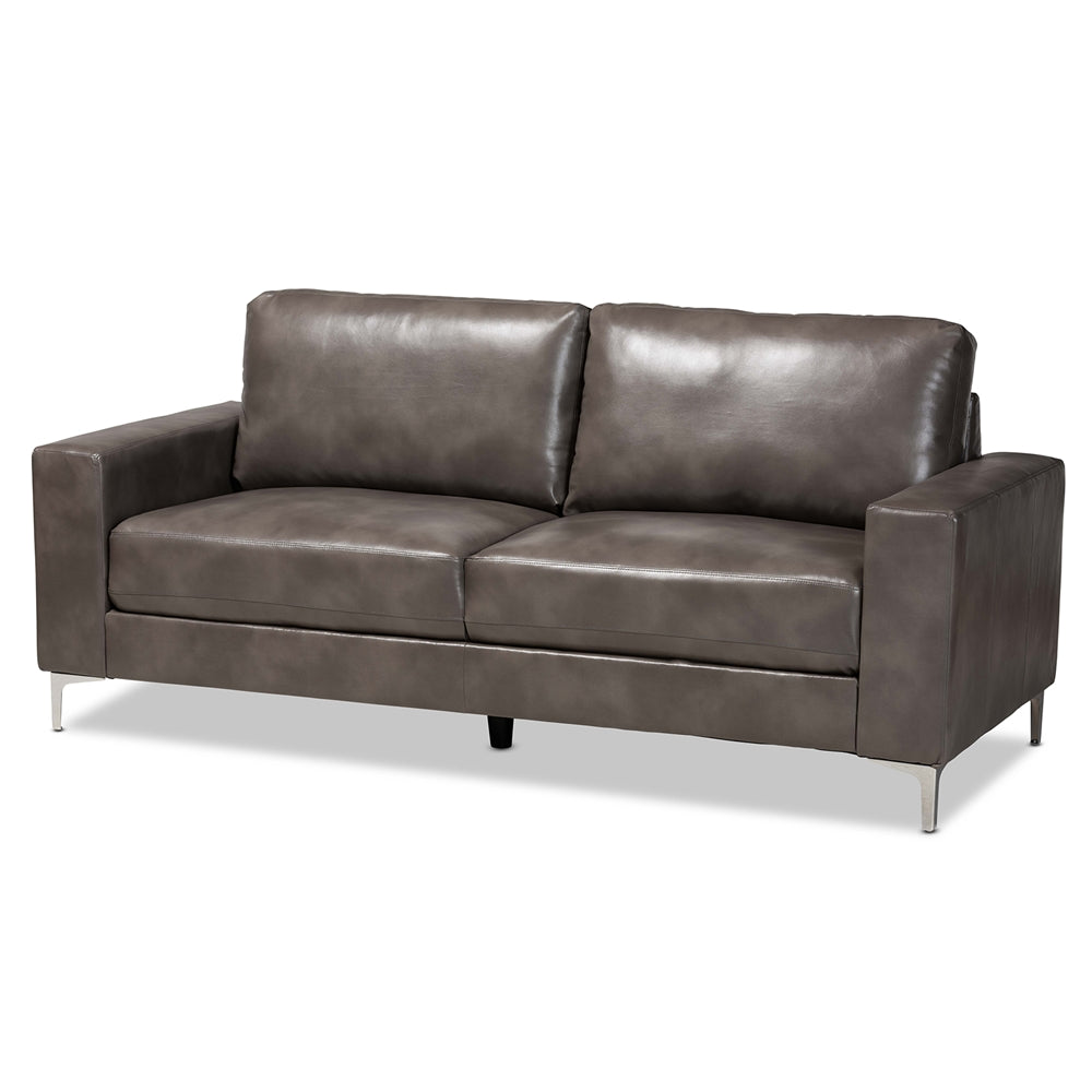 Baxton Studio Rayan Modern and Contemporary Faux Leather Upholstered Finished Metal Loveseat