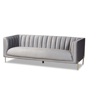 Baxton Studio Maia Contemporary Glam and Luxe Velvet Fabric Upholstered and Finished Metal Sofa