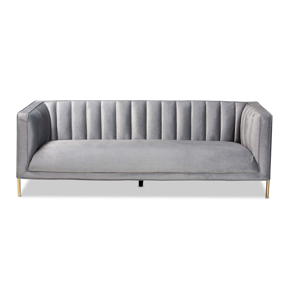 Baxton Studio Maia Contemporary Glam and Luxe Velvet Fabric Upholstered and Finished Metal Sofa