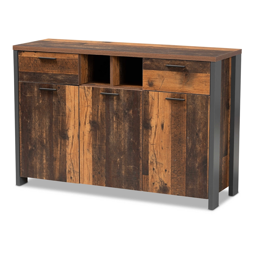 Baxton Studio Ranger Mid-Century Modern Finished Wood and Grey Metal 2-Door Sideboard Buffet
