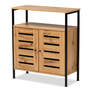 Baxton Studio Vander Modern And Contemporary Oak Brown Finished Wood And Black Metal 2-Door Shoe Cabinet