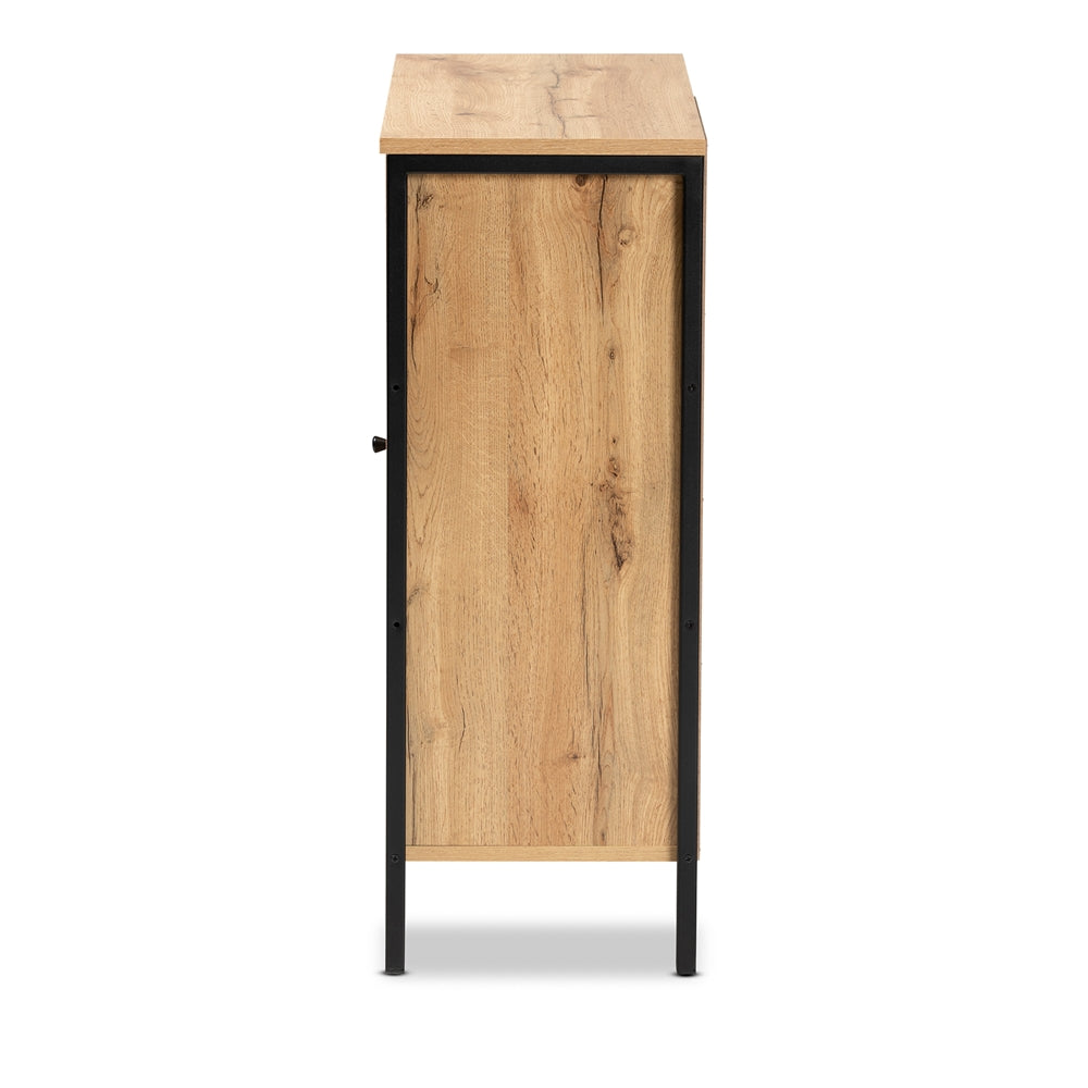 Baxton Studio Vander Modern And Contemporary Oak Brown Finished Wood And Black Finished Metal 1-Door Shoe Storage Cabinet