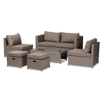 Load image into Gallery viewer, Baxton Studio Haina Modern And Contemporary Grey Fabric Upholstered And Grey Finished Synthetic Rattan 6-Piece Patio Set
