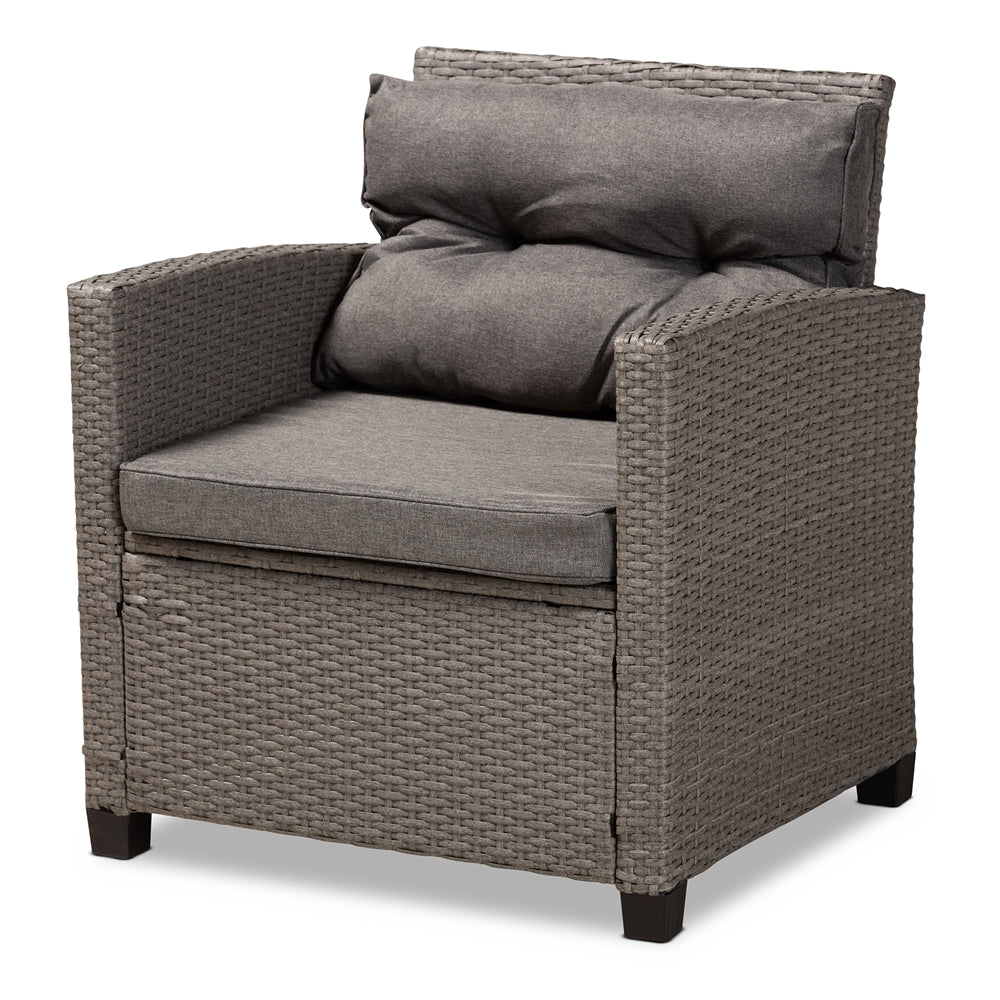 Baxton Studio Darian Modern And Contemporary Grey Fabric Upholstered And Grey Synthetic Rattan 4-Piece Patio Set