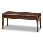 Load image into Gallery viewer, Baxton Studio Walsh Mid-Century Modern Dark Brown Leather-Effect Polyester Fabric Upholstered And Walnut Brown Finished Wood Dining Bench
