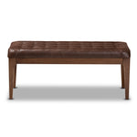 Load image into Gallery viewer, Baxton Studio Walsh Mid-Century Modern Dark Brown Leather-Effect Polyester Fabric Upholstered And Walnut Brown Finished Wood Dining Bench
