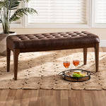 Load image into Gallery viewer, Baxton Studio Walsh Mid-Century Modern Dark Brown Leather-Effect Polyester Fabric Upholstered And Walnut Brown Finished Wood Dining Bench
